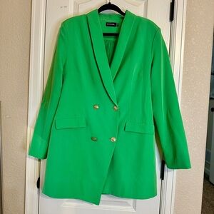PLT Vibrant Green Blazer Dress with Gold Buttons